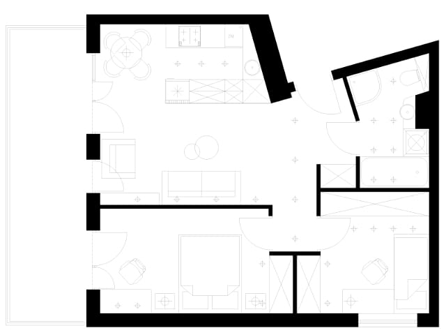 Salon z aneksem kuchennym 20m2, proj. arch. Łukasz Milewski, ARB+ Salon z aneksem kuchennym 20m2, proj. arch. Łukasz Milewski, ARB+