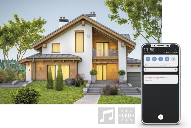 Kiedy system alarmowy wykryje zagrożenie, może wysłać wiadomość na smartfona System alarmowy z powiadomieniem sms