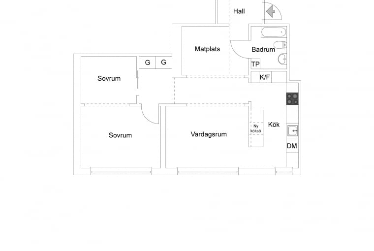 Trzypokojowe mieszkanie w Sztokholmie - plan mieszkania. skandynawskie mieszkanie, trzypokojowe mieszkanie, kolorowe mieszkanie