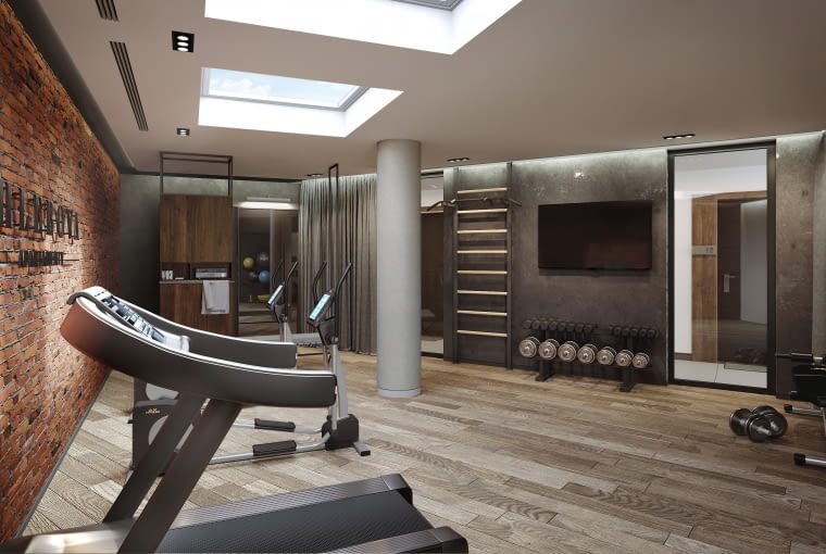 Chlebova Apartamenty w Gdańsku - strefa fitness. Proj. Roark Studio Chlebova Apartamenty w Gdańsku - strefa fitness. Proj. Roark Studio