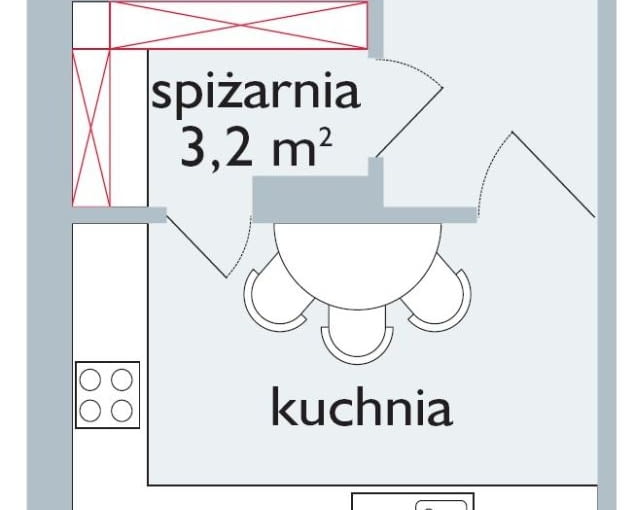 Mała, 'przechodnia' spiżarnia z wejściem z holu i od strony kuchni - mniej pojemna, ale wygodna