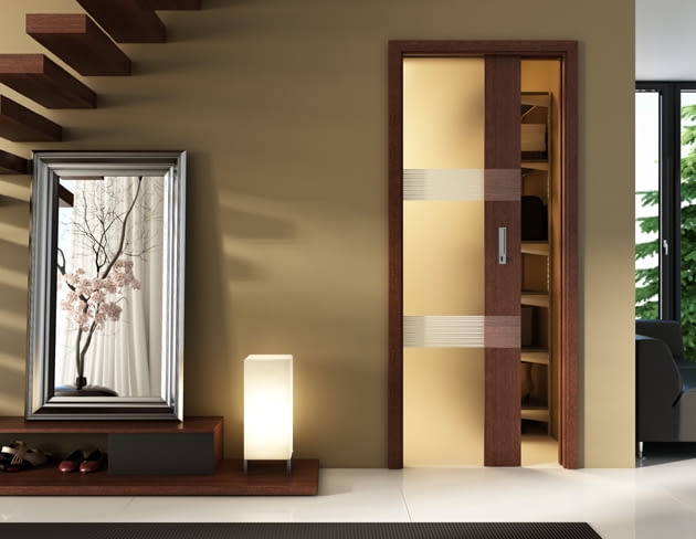 Model drzwi przesuwnych ze skrzydłem chowanym w ścianie drzwi przesuwne