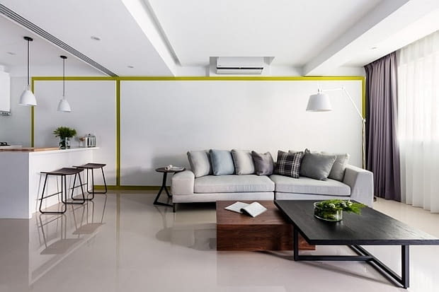 Mieszkanie w Taizhong - 74 m kw.; proj. Z-Axis Design Studio nowoczesne mieszkanie, mieszkanie z otwartą kuchnią, jak wydzielić kuchnię, jasne mieszkanie