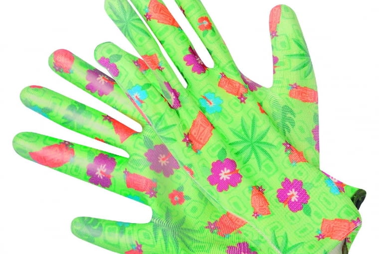 Rękawice ochronne w kwiatki, z poliuretanu, ok. 2 zł, Castorama.