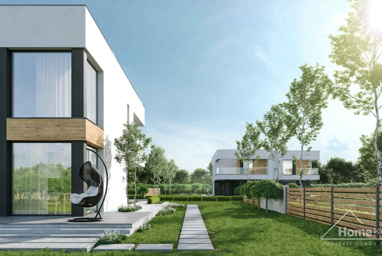Bliźniak z płaskim dachem to pomysł na wygodne i niedrogie rodzinny dom.