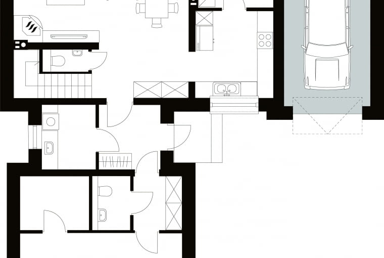 Dom z usługą, Projekt parteru Projekty domów z miejscem do pracy