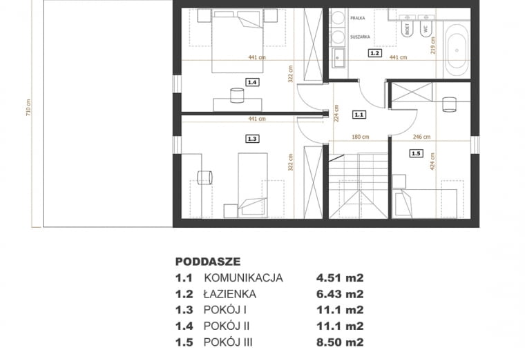 Modulo House v_3 - rzut poddasze wymiary Modulo House v_3 - rzut poddasze wymiary