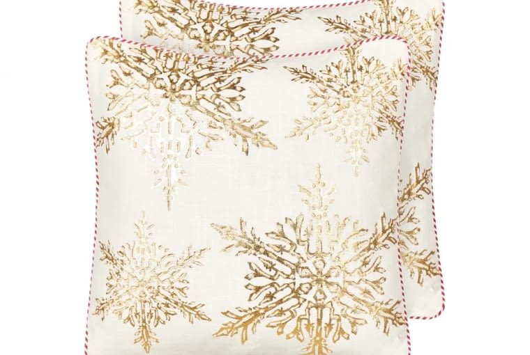 Zestaw 2 poduszek dekoracyjnych STAPELIA Bawełna 45 x 45 cm Biały Wzór świąteczny Zestaw 2 poduszek dekoracyjnych STAPELIA Bawełna 45 x 45 cm Biały Wzór świąteczny