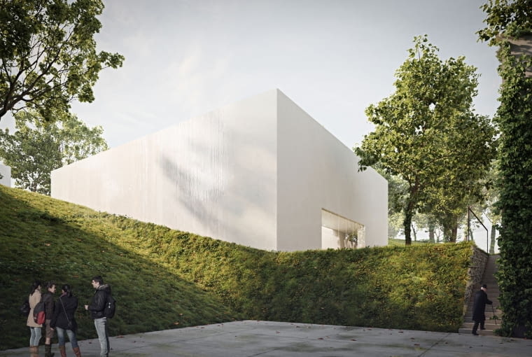 Pawilon mykwy w Oświęcimiu. Proj. Nizio Design International. Wizualizacja od strony bulwarów Pawilon mykwy w Oświęcimiu. Proj. Nizio Design International. Wizualizacja od strony bulwarów