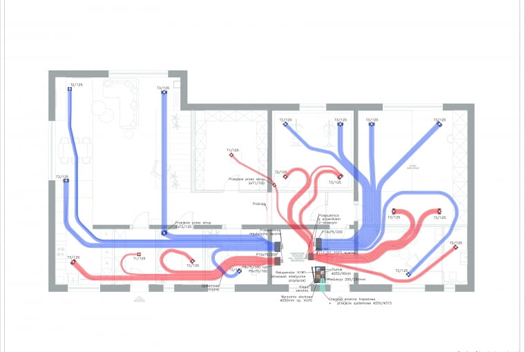W projekcie rekuperacji zostaną określone m.in. trasy prowadzenia kanałów, rozmieszczenie anemostatów i miejsce montażu centrali wentylacyjnej