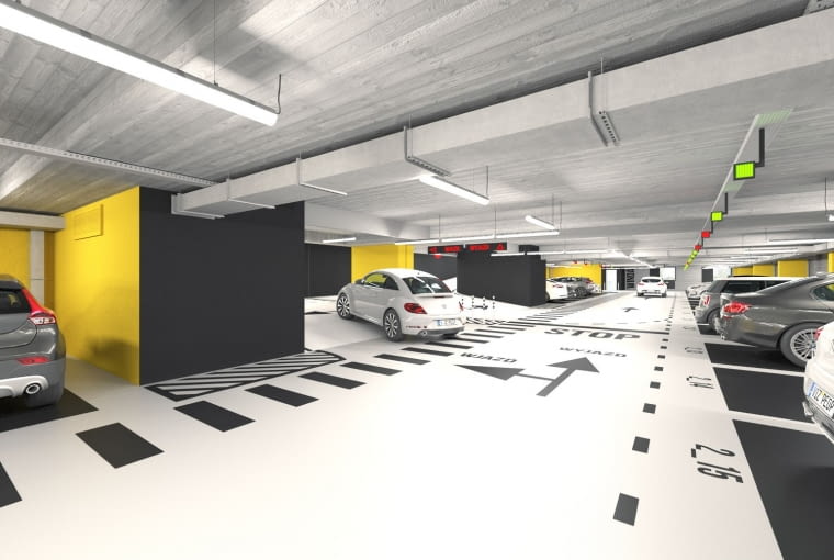 Parking wielopoziomowy - widok z wnętrza. Parking wielopoziomowy - widok z wnętrza.