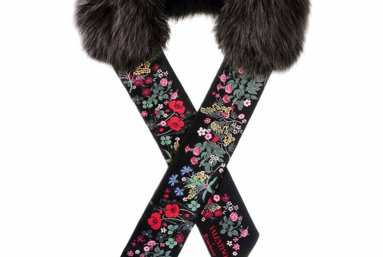 Jedwabna przepaska z futrem, wzór, Valentino