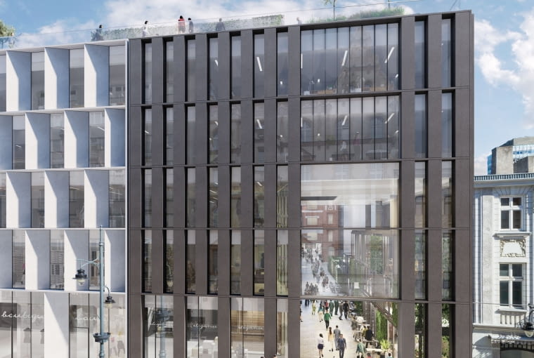 Fern Office - widok elewacji i bramy od strony ul. Piotrkowskiej. Fern Office - widok elewacji i bramy od strony ul. Piotrkowskiej.