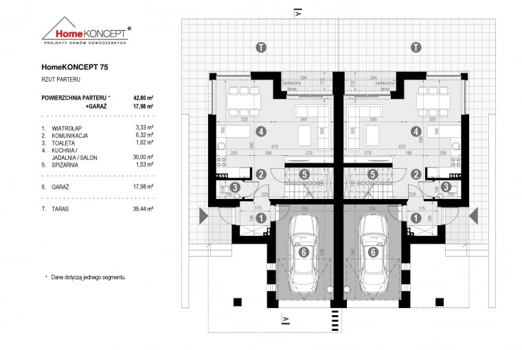 Bliźniak z płaskim dachem to pomysł na wygodne i niedrogie rodzinny dom.