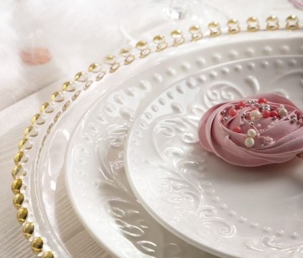 Talerz SYLIA deserowy biały z ornamentem 21 cm