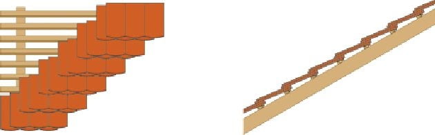 Karpiówka układana w koronkę; na jednej łacie wiszą dwa rzędy dachówek