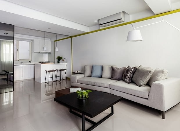 Mieszkanie w Taizhong - 74 m kw.; proj. Z-Axis Design Studio nowoczesne mieszkanie, mieszkanie z otwartą kuchnią, jak wydzielić kuchnię, jasne mieszkanie