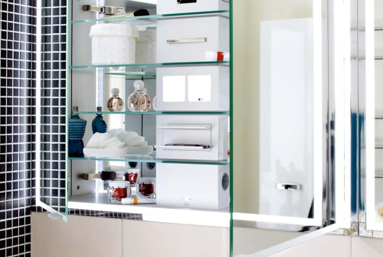 1Open cabinet with glass door and integrated radio