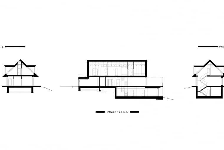 Dom Słowiański - przekroje. Proj. BXB studio