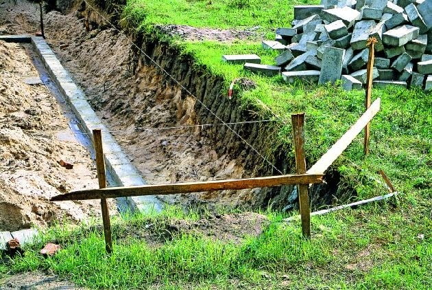 Wytyczanie fundamentów metodą ław drutowych Wytyczanie fundamentów metodą ław drutowych
