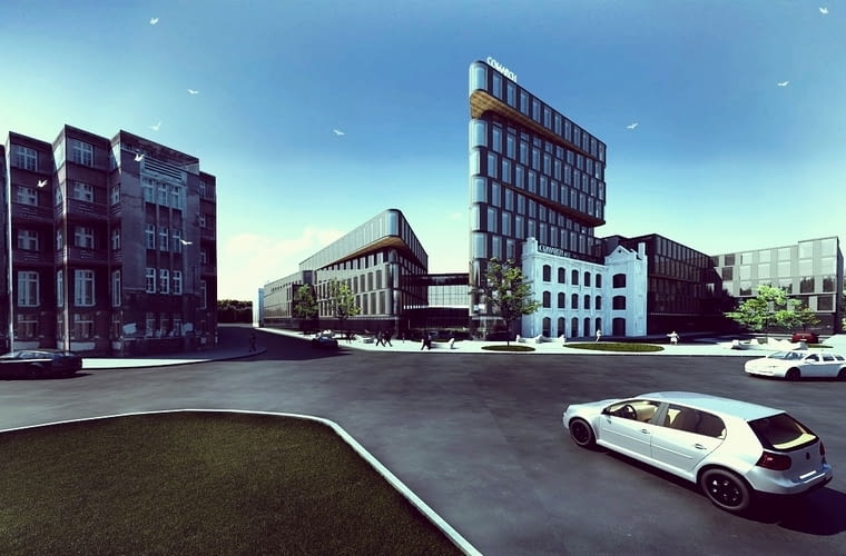Wizualizacja nowej siedziby firmy Comarch, która powstanie na rogu ulic Jaracza i Uniwersyteckiej w Łodzi Wizualizacja nowej siedziby firmy Comarch, która powstanie na rogu ulic Jaracza i Uniwersyteckiej w Łodzi