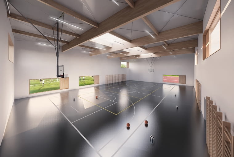 Liceum ogólnokształcące nr CLXIII w Wesołej - sala gimnastyczna. Proj. plus3-architekci