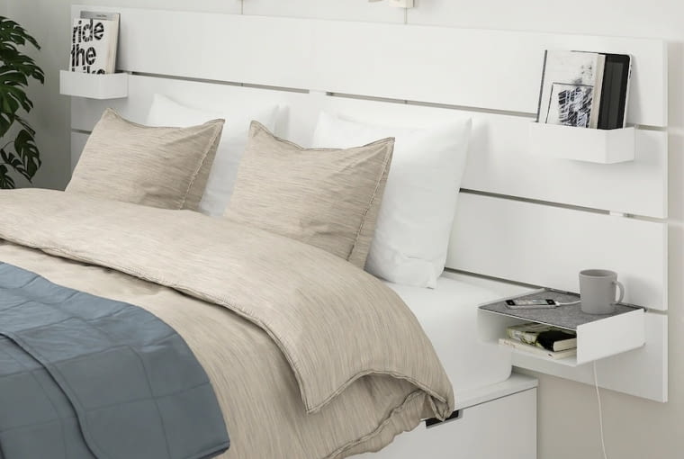 NORDLI Rama łóżka z pojemnikiem, zagłówek, biały160x200 cm, 1899 zł łóżko do sypialni