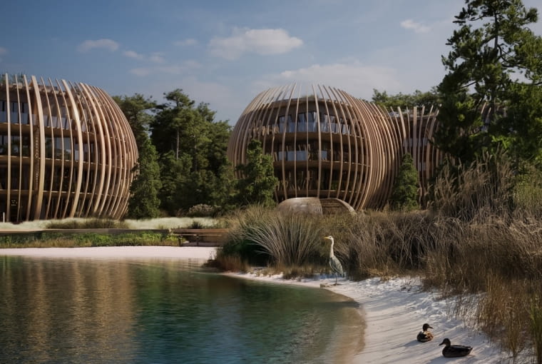 Kompleks apartamentowo-hotelowy na Wyspie Sobieszewskiej. Proj. Paulina Czurak-Czapiewska, Ideograf Kompleks apartamentowo-hotelowy na Wyspie Sobieszewskiej. Proj. Paulina Czurak-Czapiewska, Ideograf