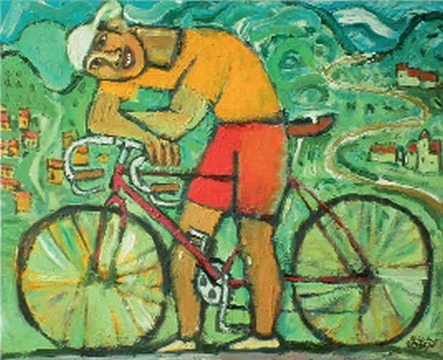 Cyklista, 2005 r., 100 x x 80 cm, olej na płótnie. obrazy, krzysztof kokoryn