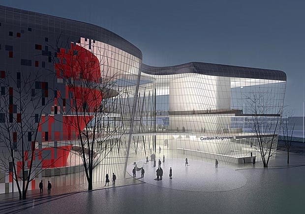 Natomiast w Krakowie, pierwszą łopatę wbito pod budowę Centrum Kongresowego. Gmach zlokalizowany będzie przy rondzie Grunwaldzkim, a planowany termin ukończenia to III kwartał 2014 roku. kraków, centrum kongresowe, ingaredn