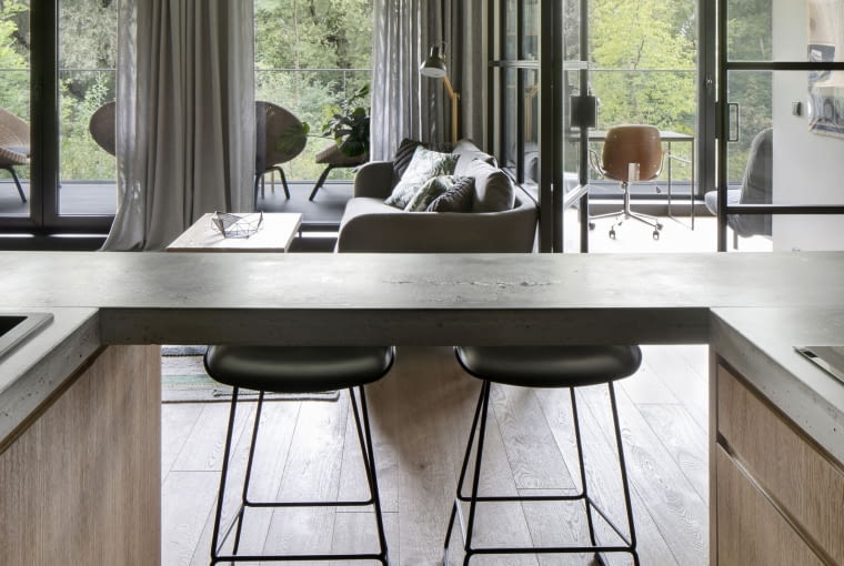 Widok z kuchni na salon. Widok z kuchni na salon.