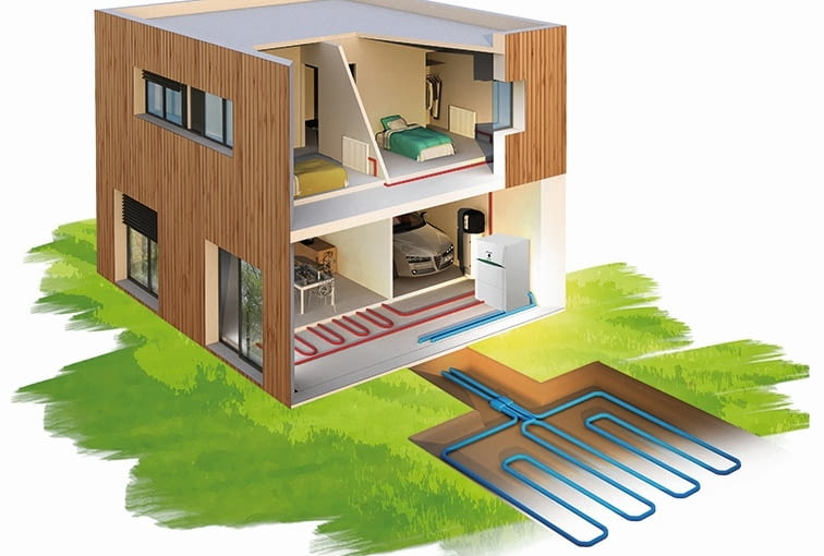 Inna opcja poboru ciepła z ziemi to wykorzystanie jako dolnego źródła ciepła układu rur ułożonych poziomo na głębokości około 20 cm poniżej warstwy przemarzania gruntu. Instalacja pracuje w analogiczny sposób jak w przypadku sond pionowych