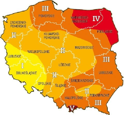 Mapa podziału Polski na strefy obciążenia śniegiem. Mapa podziału Polski na strefy obciążenia śniegiem.