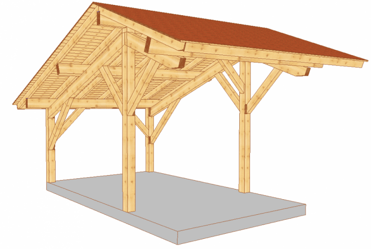 Wiata garażowa, drewniana z dachem dwuspadowym, asymetrycznym zapewnia dużo miejsca dla dwóch aut. Wiata garażowa, drewniana z dachem dwuspadowym, asymetrycznym zapewnia dużo miejsca dla dwóch aut.