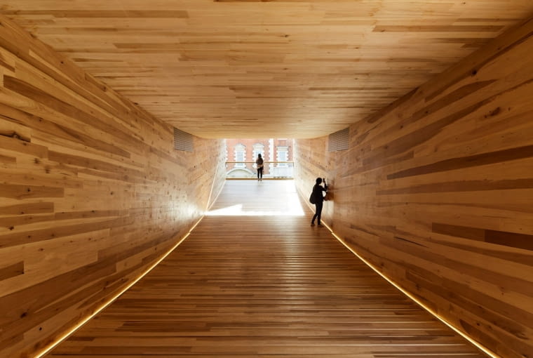 Projekt The Smile stworzony dla AHEC przez Alison Brooks Architects oraz Arup (widok od środka).