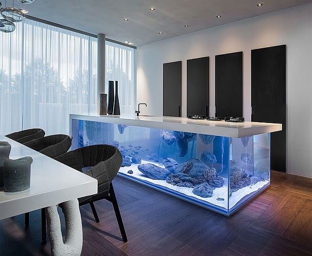 Kuchnia z akwarium; proj. Robert Kolenik akwarium, kuchnia, kuchnia z akwarium, robert kolenik