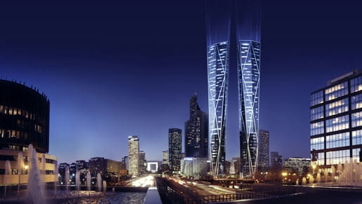 Wieżowce Hermitage Plaza projektu Normana Fostera wieżowce, paryż, norman foster, wieżowiec, francja, la defense, Hermitage Plaza