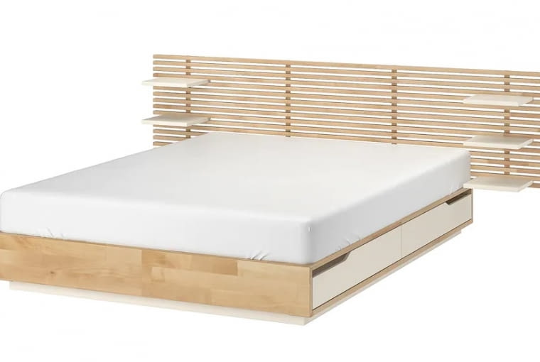 MANDAL Rama łóżka, zagłówek, brzoza/biały160x202 cm, 1599 zł łóżko do sypialni