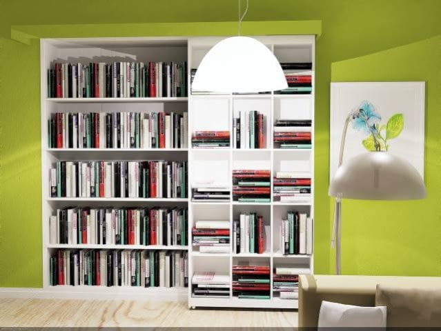 BIBLIOTEKA 10: Po przesunięciu mobilnego regału mamy swobodny dostęp do ukrytych za nim półek. BIBLIOTEKA 10: Po przesunięciu mobilnego regału mamy swobodny dostęp do ukrytych za nim półek.