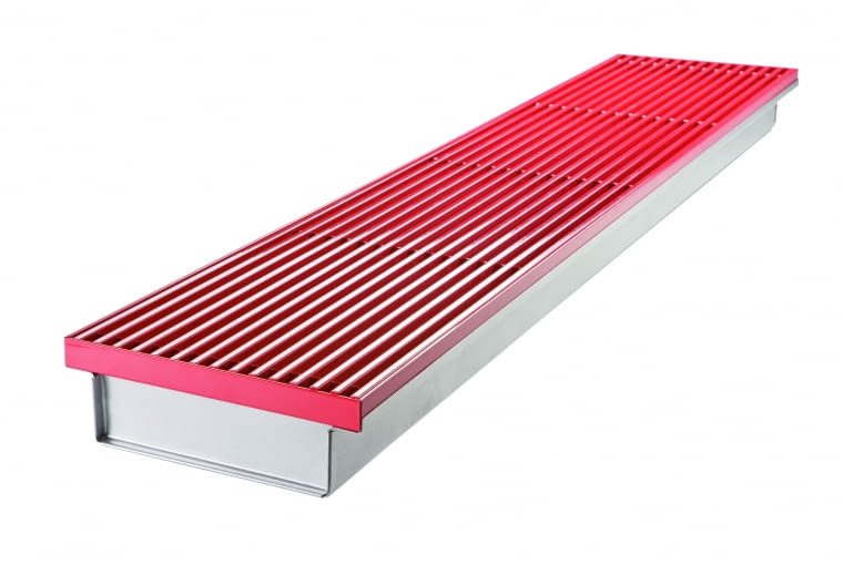 Podest aluminiowy  sztywny (szczeble  ustawione wzdłuż kanału)  malowany na kolor  czerwony