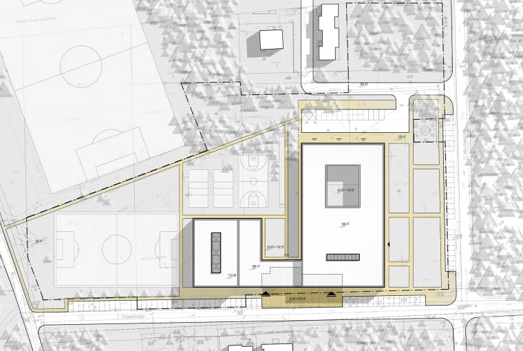 Liceum ogólnokształcące nr CLXIII w Wesołej - plan zagospodarowania terenu. Proj. plus3-architekci