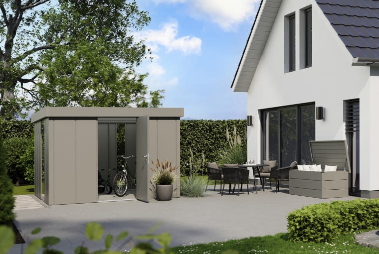 Domek ogrodowy Berry w wersji Classic Air z dachem jednospadowym i otworami wentylacyjnymi w ścianach