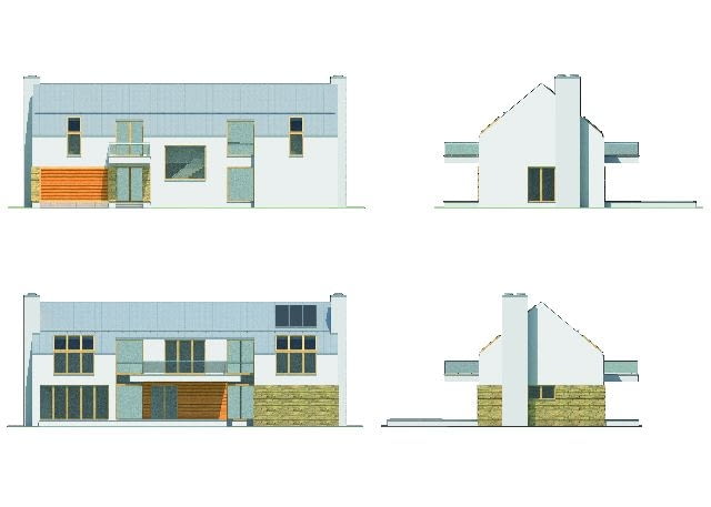 Widok elewacji frontowej, ogrodowej i bocznych Widok elewacji frontowej, ogrodowej i tylnych,projekt domu,projekty domów,dom jednorodzinny