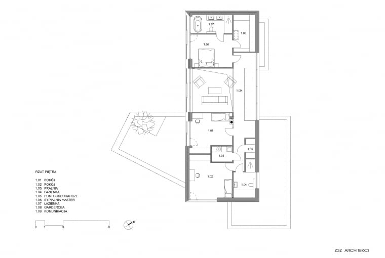 Dom z Obróconym Sercem - rzut piętra. Proj. Z3Z ARCHITEKCI Dom z Obróconym Sercem - rzut piętra. Proj. Z3Z ARCHITEKCI