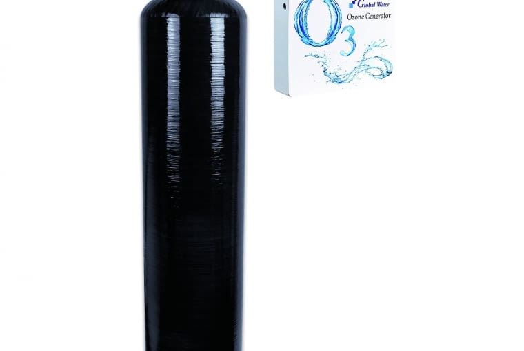 Clack Air 1354/GLOBAL WATER wymiary: wys. 158 x śr. 36 cm;  usuwa żelazo, mangan,  siarkowodór oraz metale  ciężkie (ołów, miedź, arsen,  uran, rad); zakres pH wody  5,8-10,5; menu głowicy  w jęz. polskim