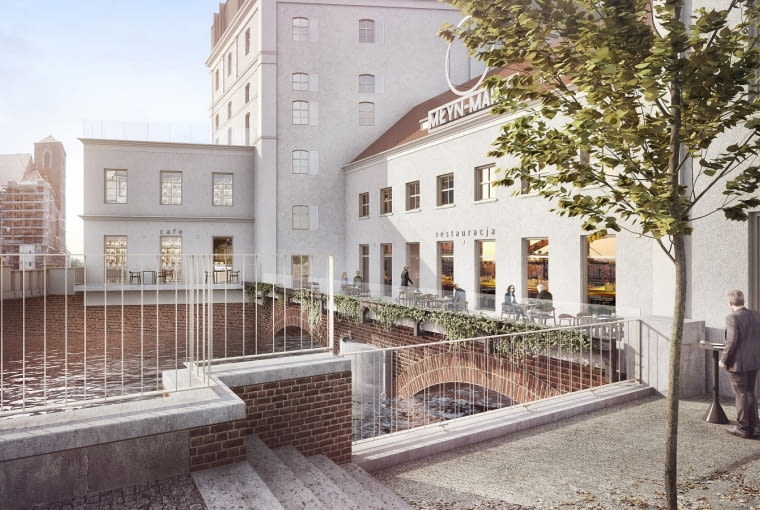 Młyn Maria we Wrocławiu - widok od strony Mostu Młyńskiego. Proj. Maćków Pracownia Projektowa Młyn Maria we Wrocławiu. Proj. Maćków Pracownia Projektowa