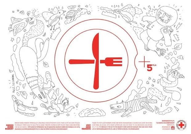 Bardzo Dobre Maniery - podkładka autorstwa Rafała Szczepaniaka. podkładka, Bardzo Dobre Maniery, PCK, polscy rysownicy, polscy ilustratorzy