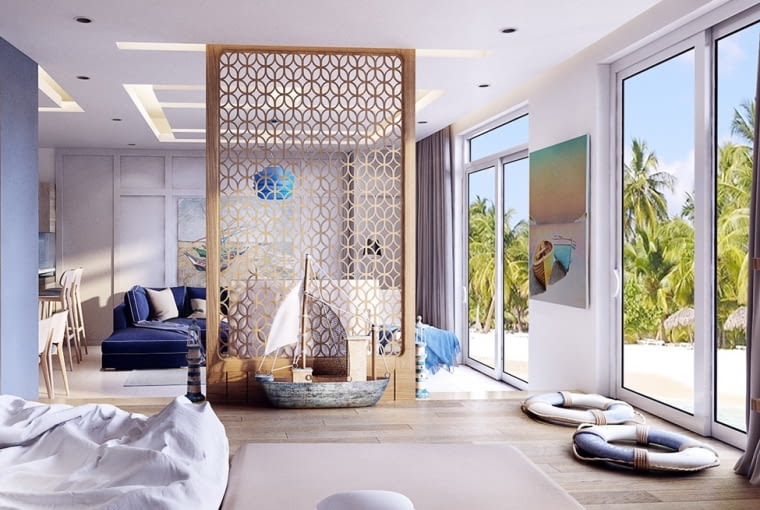 Mieszkanie znajduje się na parterze apartamentowca w Vung Tau (Wietnam). mieszkanie w marynistycznym stylu, nadmorskie mieszkanie,