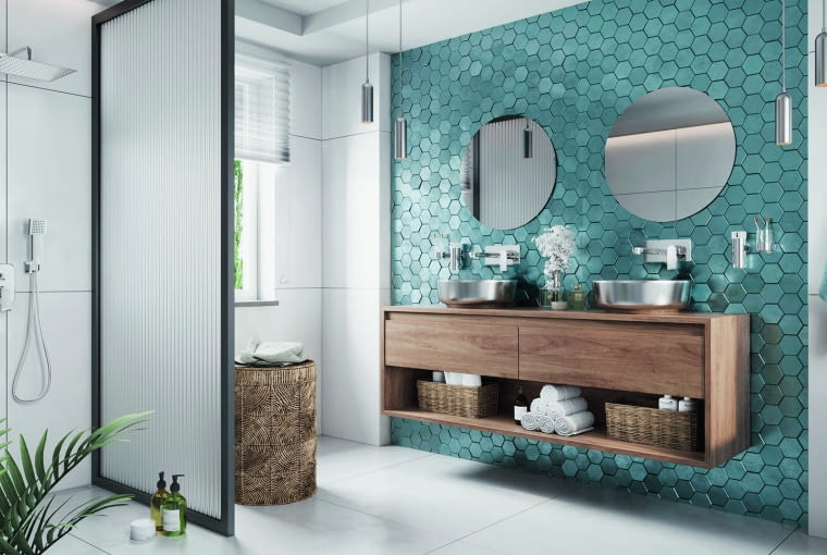 Kabina prysznicowa z czarnymi okuciami jest coraz chętniej wykorzystywana w aranżacjach łazienki. Sprawia, że wnętrze nabiera  wyrazu, a także stanowi ciekawy kontrast dla jasnych kolorów i szkła