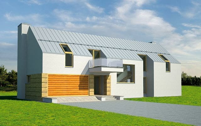 Daszek w postaci balkonu zawieszonego nad wejściem Daszek w postaci balkonu zawieszonego nad wejściem